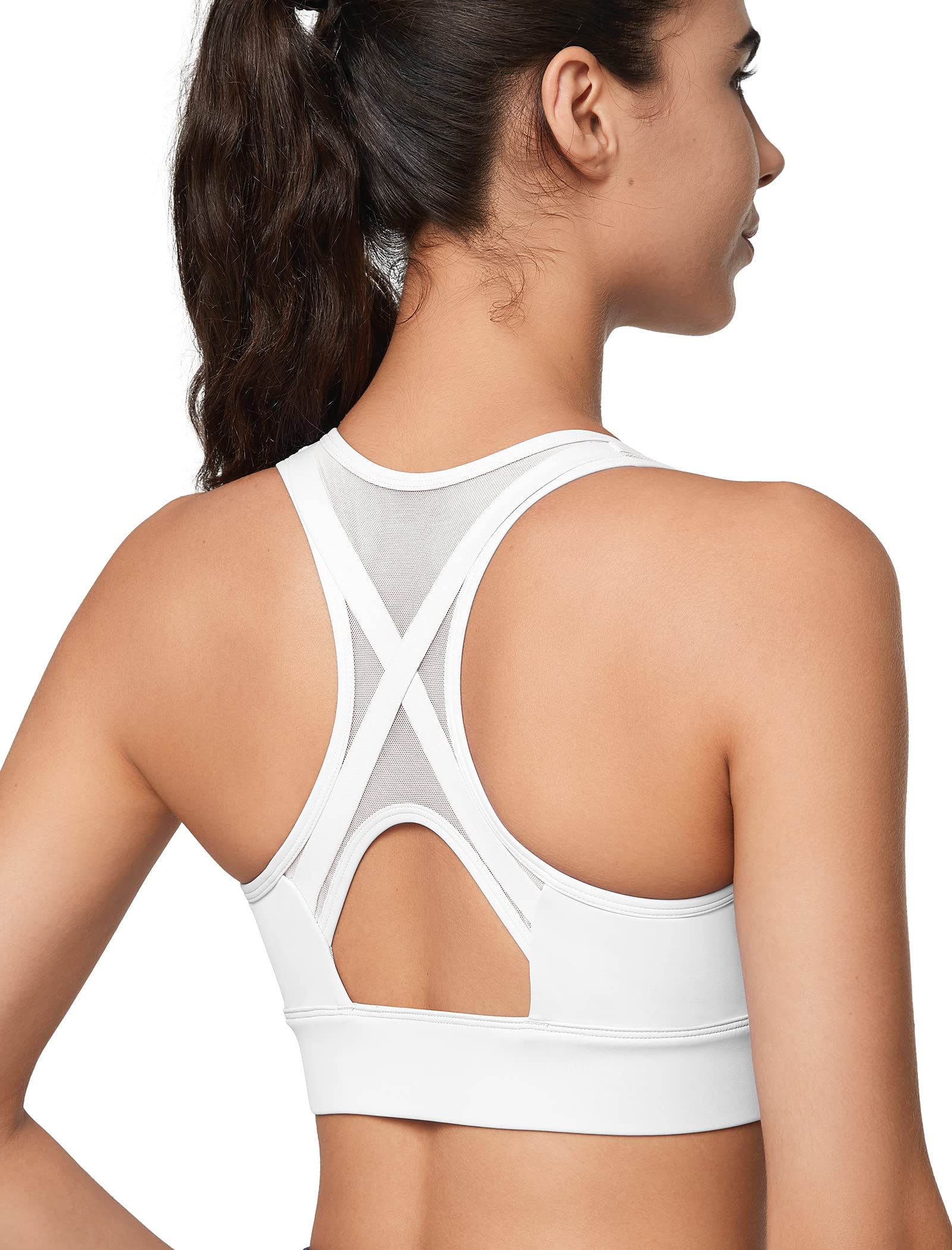 Yvette High Impact Zip Front Sports Bra: Mesh Racerback High Support for Large Breasts