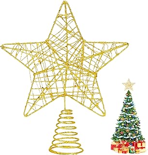 Tenn Well Christmas Tree Topper, Gold Glitter Star Tree Topper for Christmas Decorations (18cm x 22cm)
