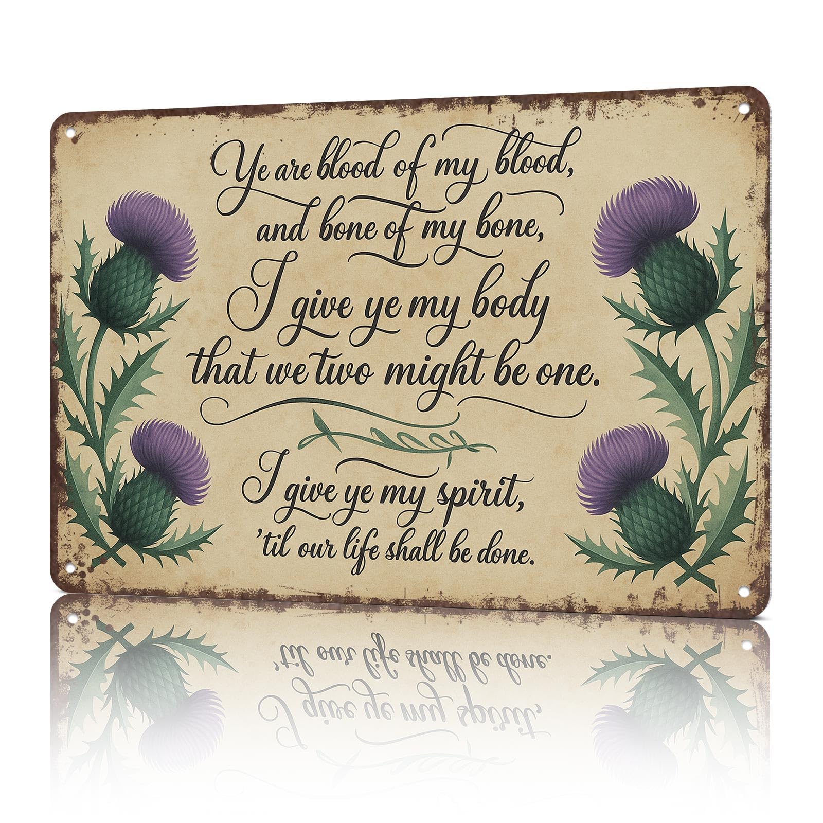 KWQDOZF 8x12inch Scottish Thistle Wedding Vows Aluminum Sign Wall Art