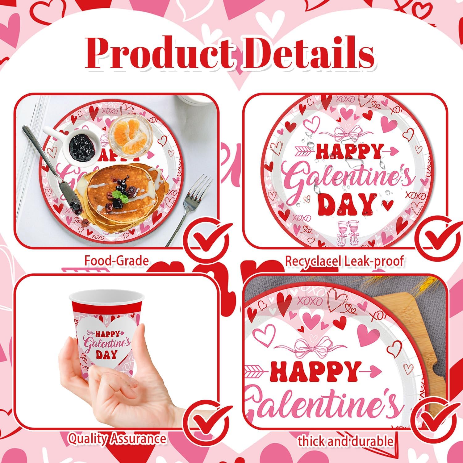 194 Pcs Galentines Day Party Plates Set Happy Galentine's Day Tableware Set Hearts Galentines Gang Decoration for Women Girls Romantic Valentine's Day Party Supplies for 24 Guests