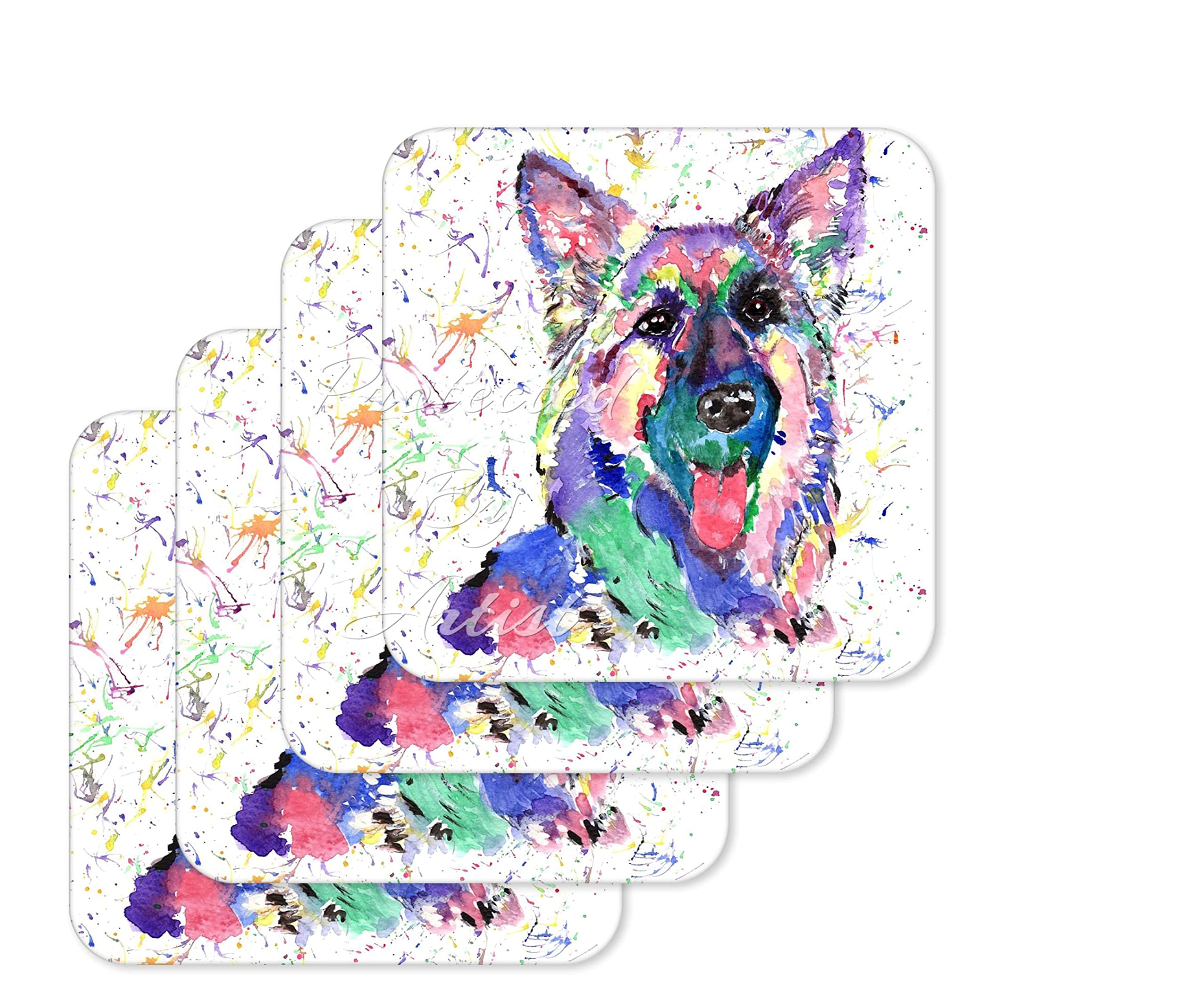 Coaster German Shepherd Dog Pet Animals Coasters Watercolour Art Gift Work Office Dining Tea coffee (4)