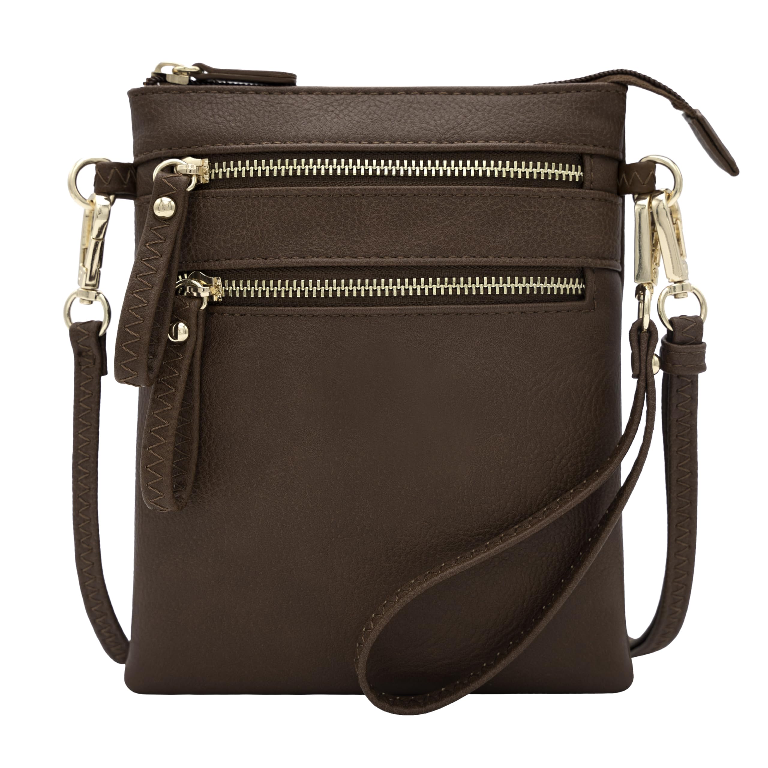 Solene Women's Crossbody Bag Multi Zipper Pockets with Detachable Wristlet, Lightweight Travel Purse, Cell Phone Purses, Coffee, M