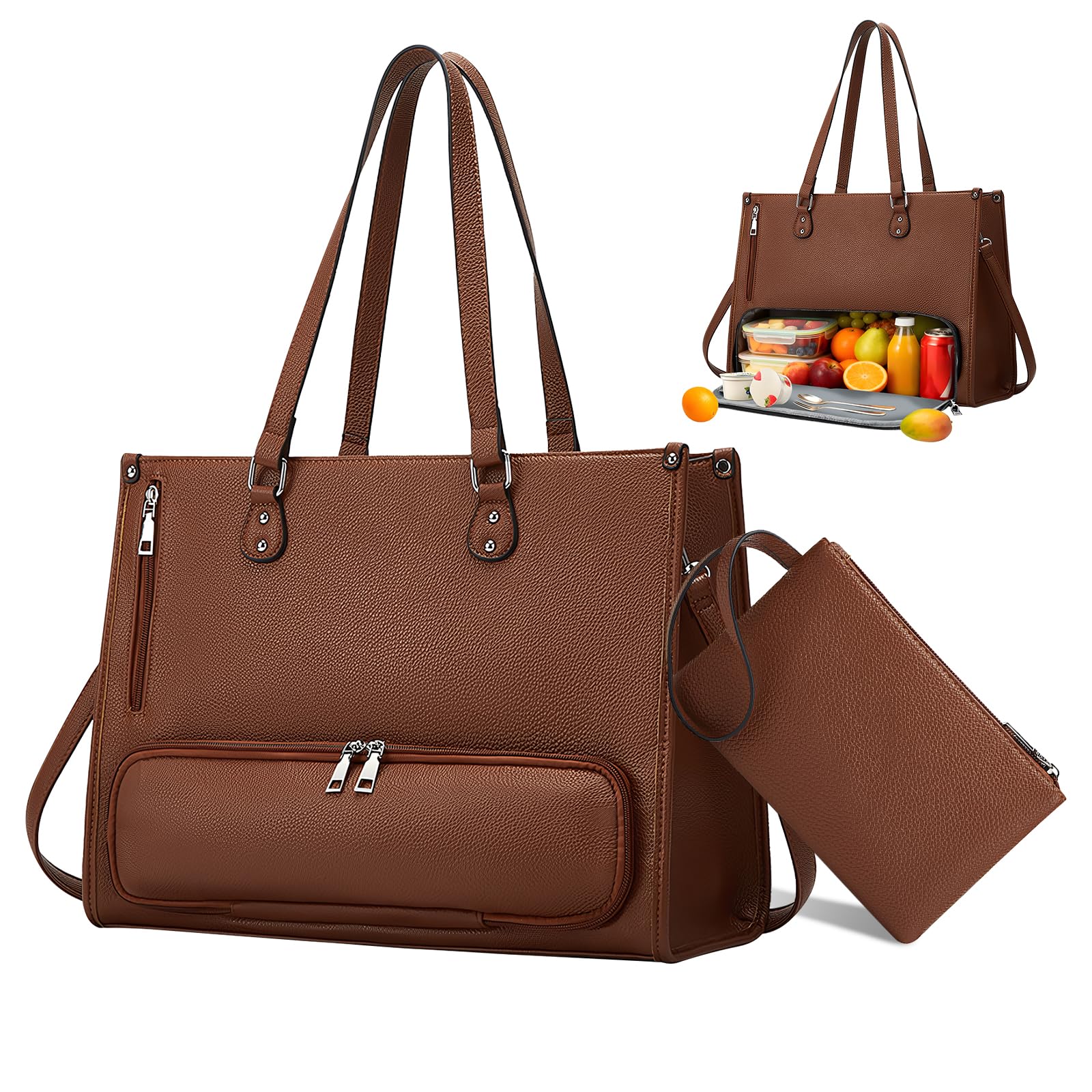 hzuisst Arbeitstasche Damen, PU Leder Handtasche mit Isoliert Kühlfach, 15,6 Zoll Laptoptasche Damen, Groß Aktentasche Damen mit Langer Schultergurt für Arbeit, Schule, Büro