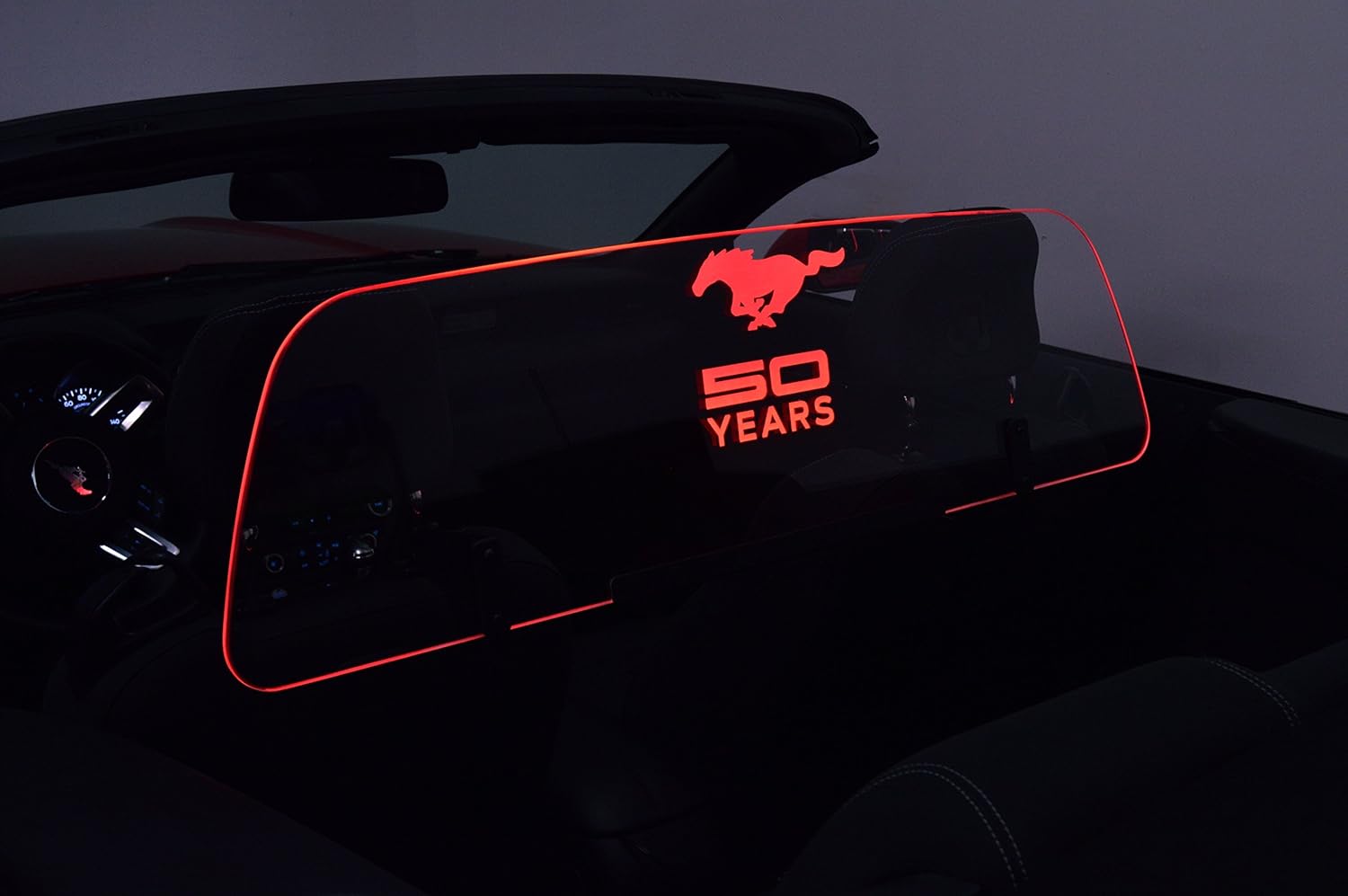 Wind Deflector for Mustang Convertible 2005-2014, Wind Blocker with Mustang 50 Years Graphic Logo, Multi-Color LED w Dimmer Remote, Bundle Price…