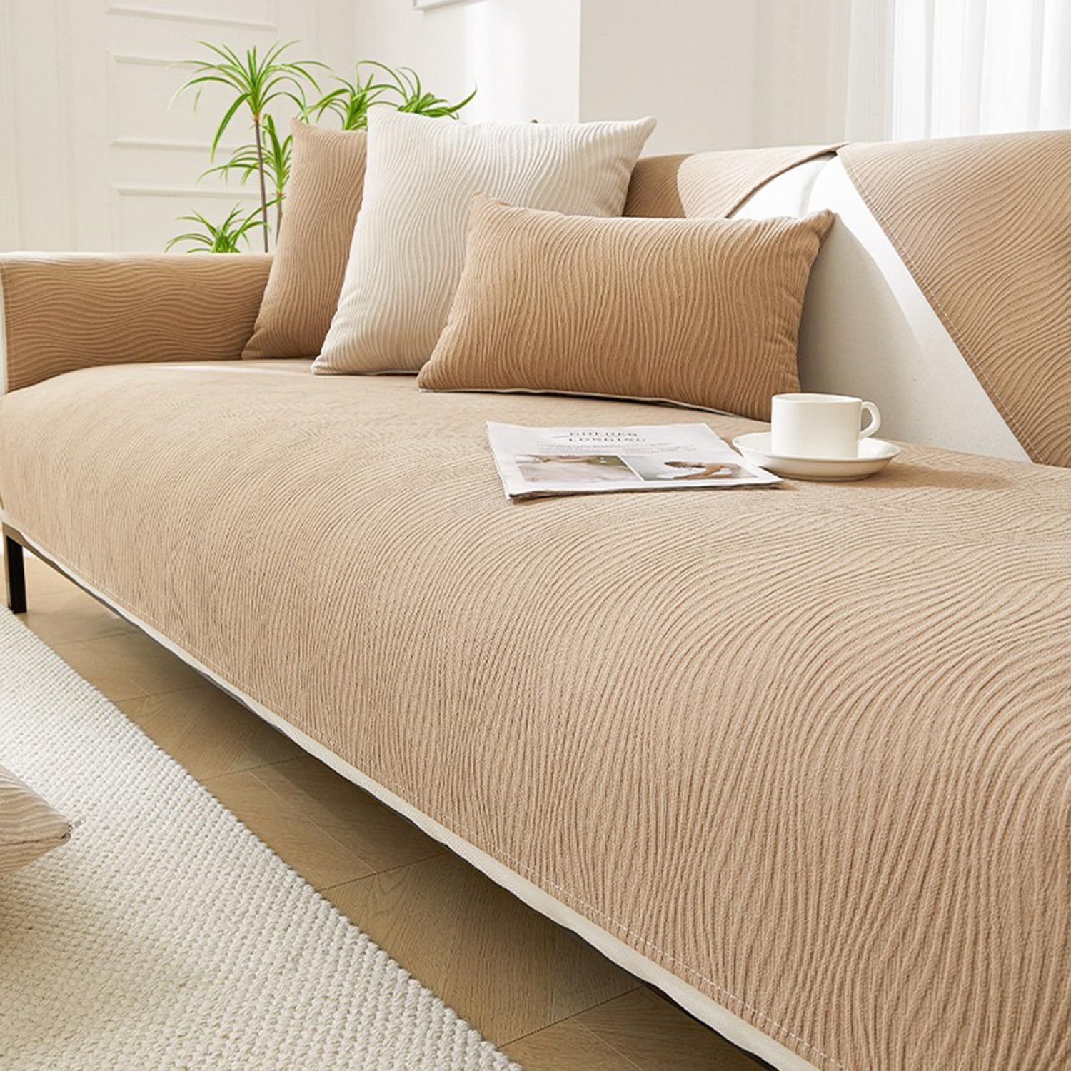 Housse de canapé d'été en soie glacée kaki 90x240 cm pour salon 1 à 4 places