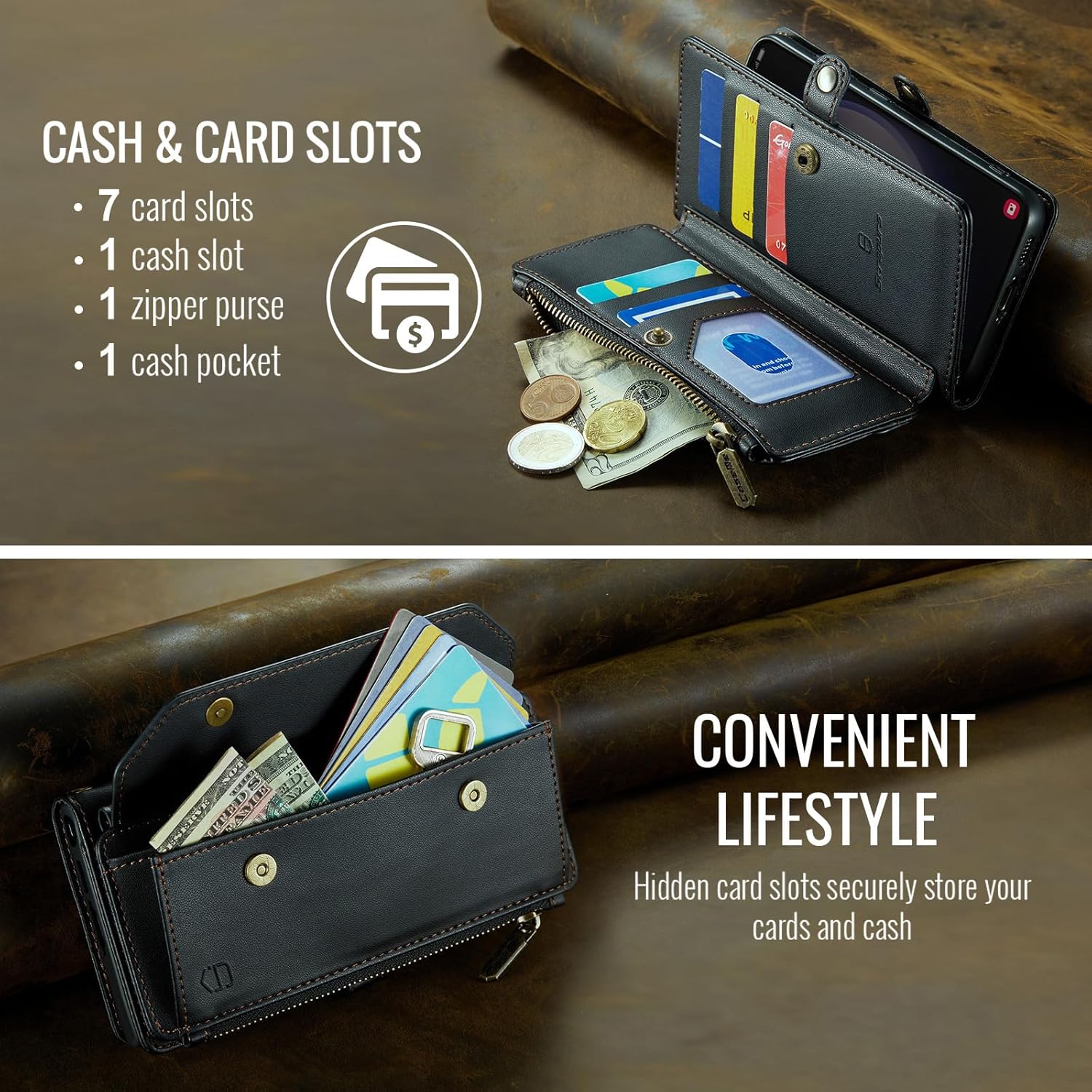 Strapurs Crossbody Wallet Case Compatible with Samsung Galaxy S21 5G RFID Blocking Card Holder Soft PU Leather Magnetic Snap Shoulder Strap Zipper Pocket Phone Case Fit for Galaxy S21 6.2" - Black