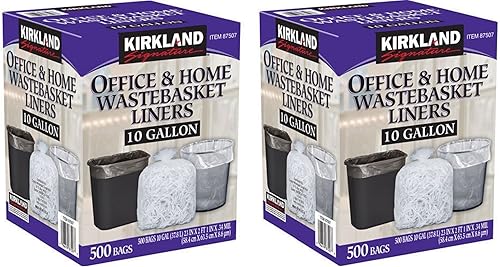 Kirkland Signature 10 Gallon Clear Wastebasket Liner, 2 Pack (500 Bags)