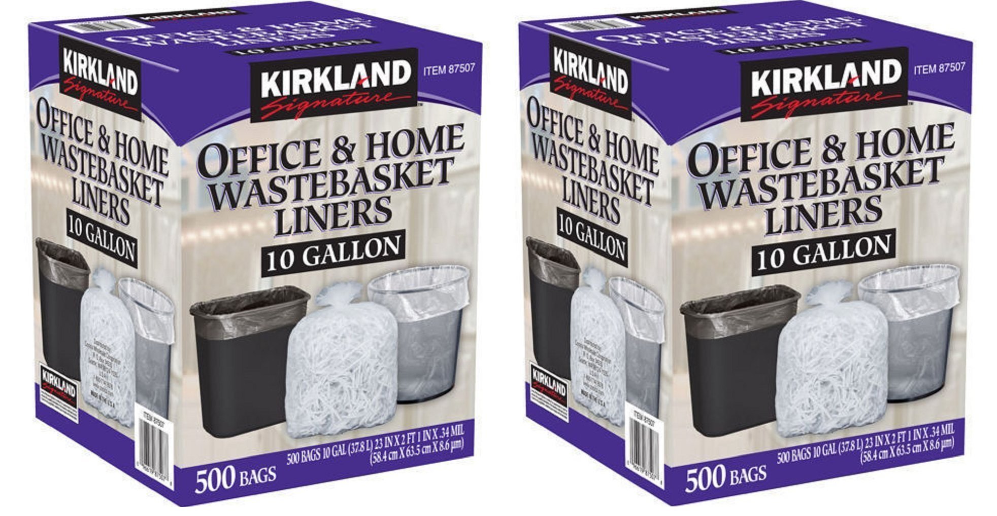 Kirkland Signature 10 Gallon Clear Wastebasket Liner, 2 Pack (500 Bags)