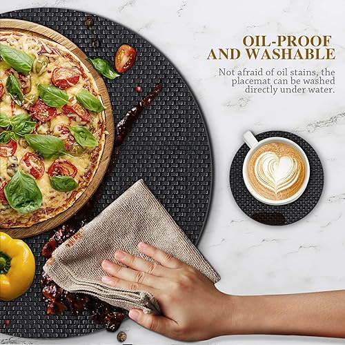 Miniatura 3 de Juego de 4 manteles individuales con posavasos, resistentes a las manchas de calor, resistentes a los arañazos, antideslizantes, impermeables, a