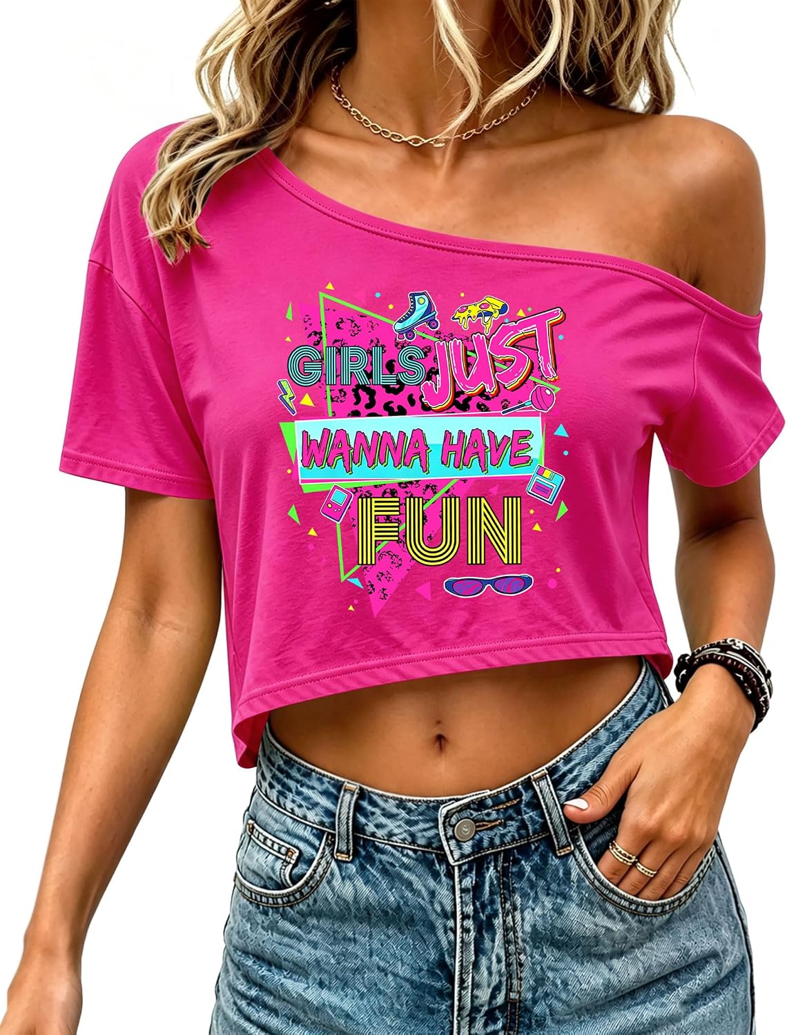 80s Shirt for Women Retro Off The Shoulder 90s Disco Party Crop Outfit