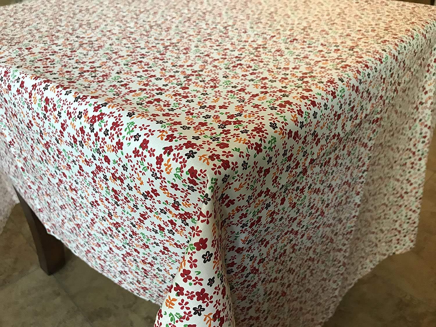 Zen Creative Designs Floral Flowers Red Cotton Rectangle Tablecloth and Overlay Perfect for Baby Showers/Kids Birthday/Outdoor Picnics/Party Decor (58"x90")
