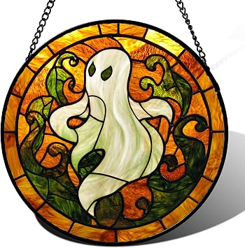 Woodland Ghost Stained Glass Window Hanging Suncatcher Gifts for Women 9.8"