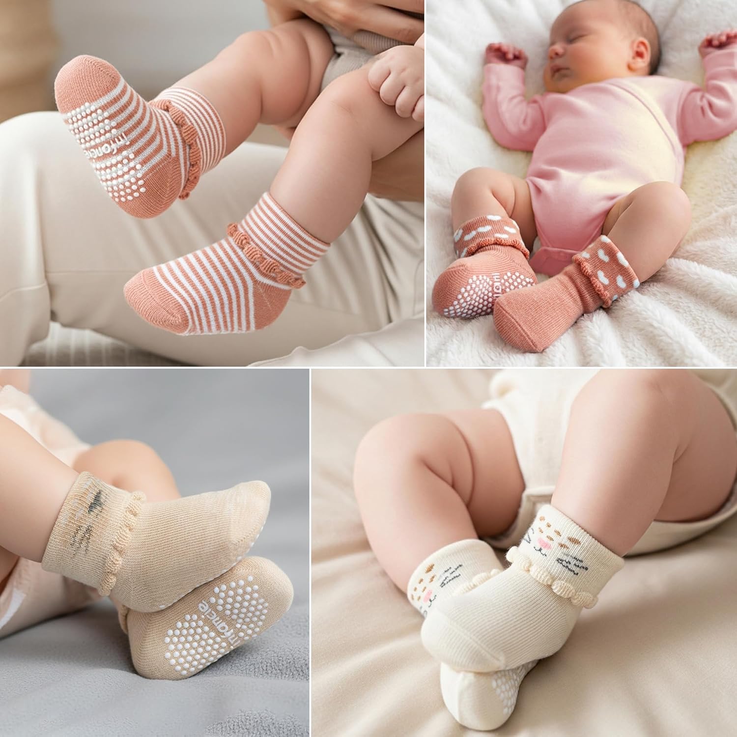 GOTS Certified Organic Cotton Infant Baby Socks 12 Pair For 0-6 (M) Baby Boy Soft, Stretchable & Comfortable Infant Socks, Premium Boys Cotton Socks, Gift for Newborn Boys, Peach & Beige