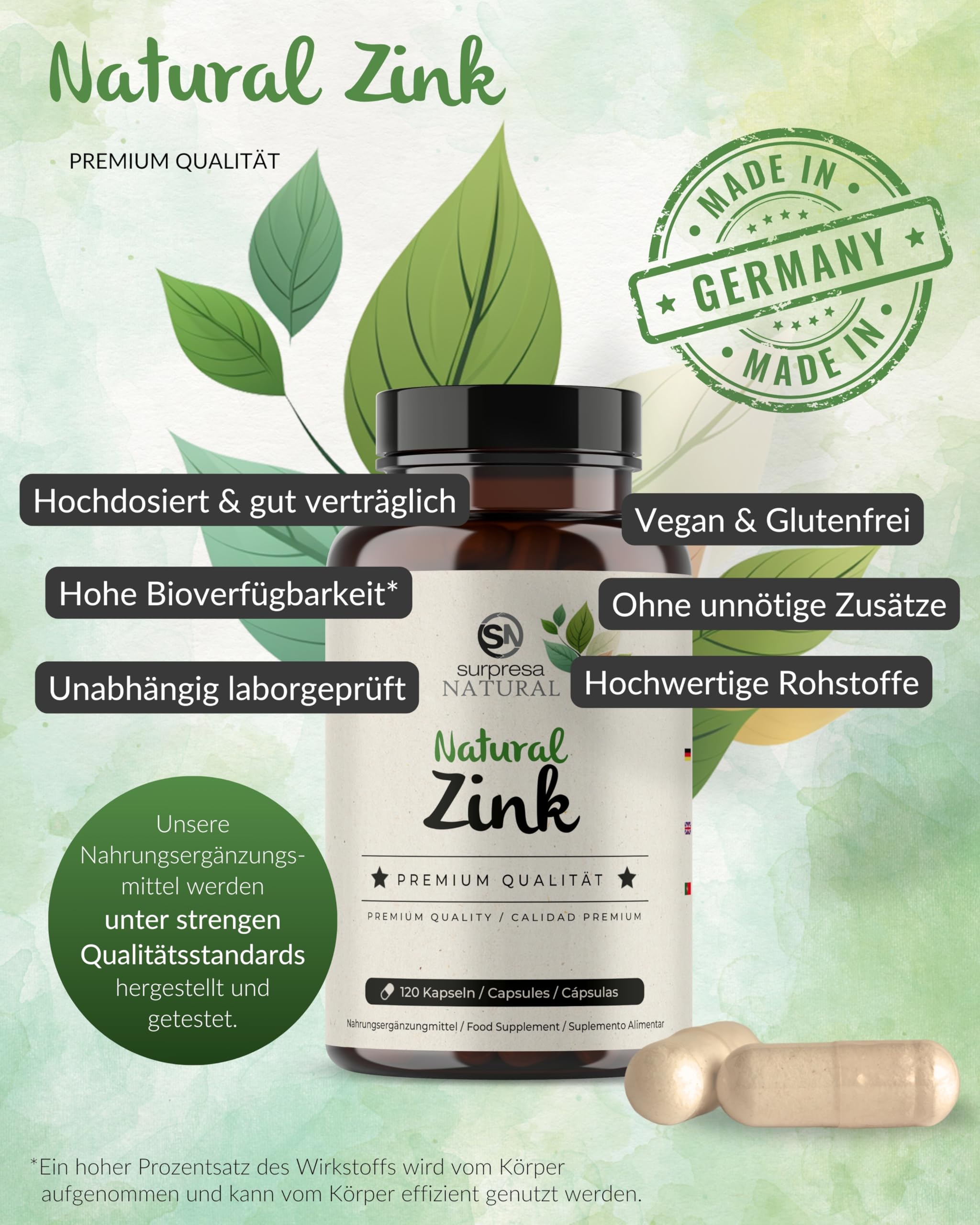 Zink-Kapseln I 3 x 120 Stück I Hochwertiges Zinc-Supplement mit 25mg natürlichem Zink aus 250mg Buchweizen-Extrakt I Vorrat für 12 Monate I 100% vegan, glutenfrei & natürlich