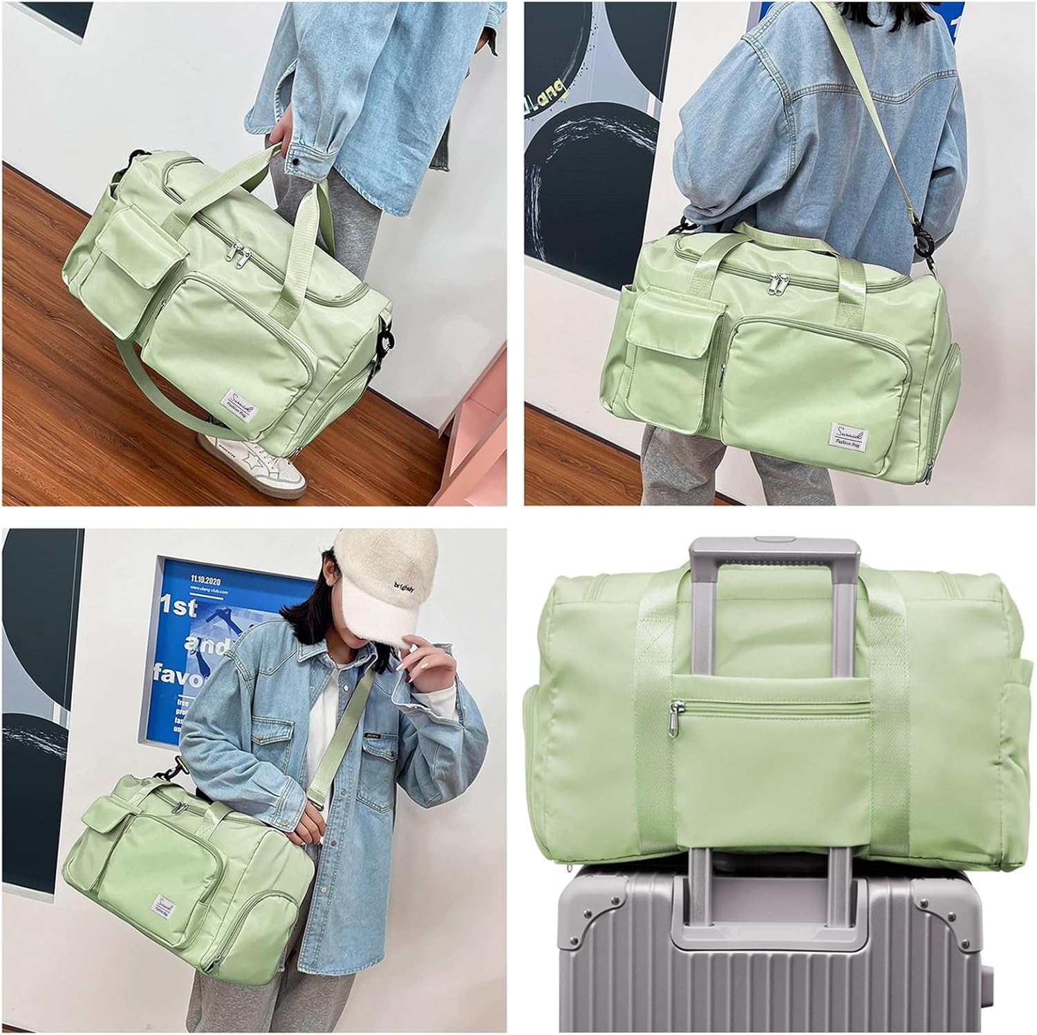 Travel Duffel Bag with Shoes Compartment Sports Gym Bag with Dry Wet Separated Pocket for Men and Women, Overnight Bag Weekender Bag Training Handbag Yoga Bag - Green - Image 7