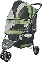 ROODO 3 Wheel Pet Stroller Best Lightweight Foldable Compact Portable Jogger All Terrain Travel Pet Gear Puppy Kitty Stroller for up to 30lbs Medium Small Dogs and Cats(Green)