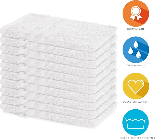 Lavea® Lot de 10 Gants de Toilette 15x21 cm en Éponge 100% Coton – Doux et Absorbants – Idéal pour Maison, Hôtel, Spa, Invités et Bébé – Serviette de Toilette/Serviette Visage – Blanc - 2