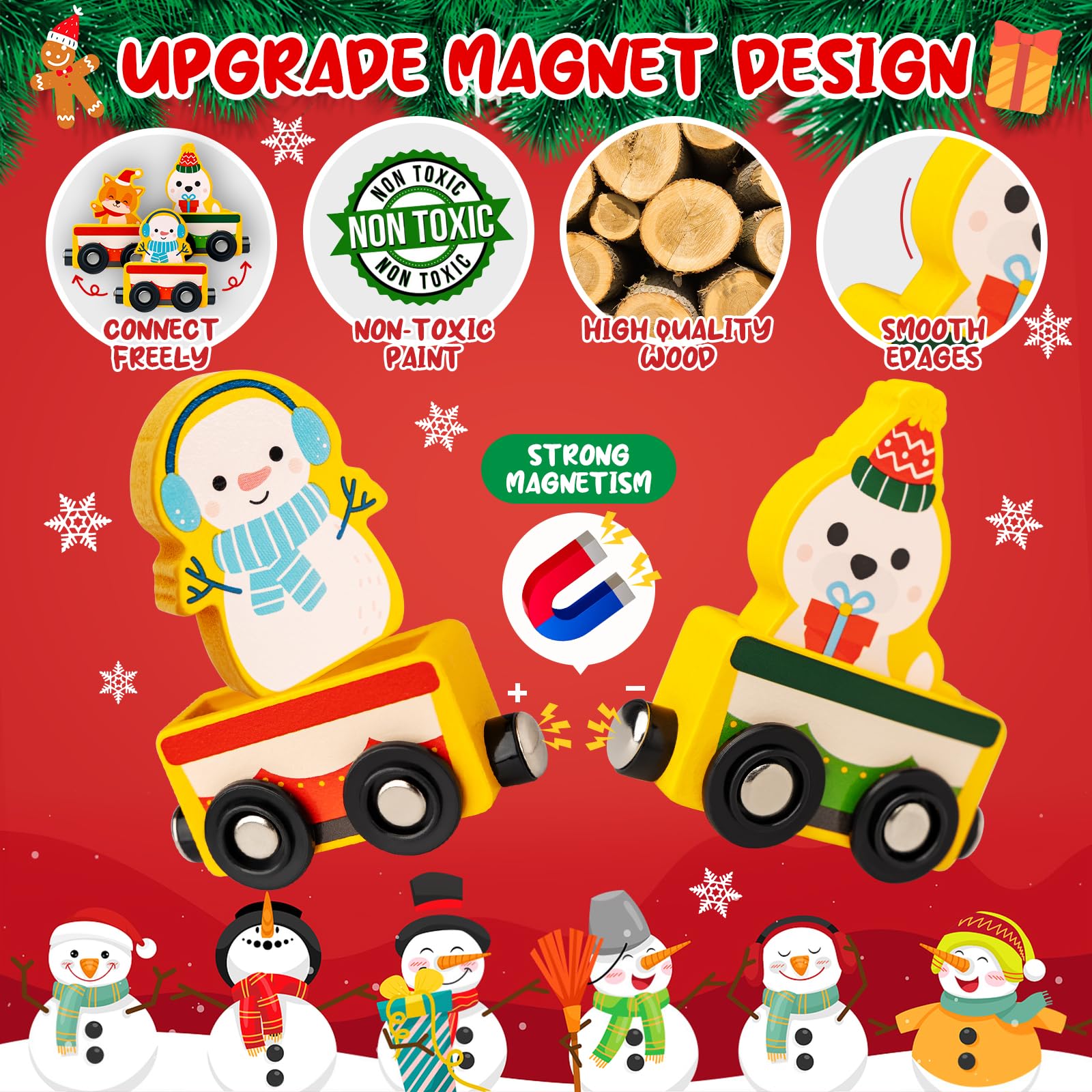 Calendario dell'Avvento 2025, Commodum Calendario dell'avvento con 24 Trenino Legno Bambini, Trenino Legno Giocattolo per Bambini, Regalo Giocattoli Bambina, Regali di Natale Originali per Bambina