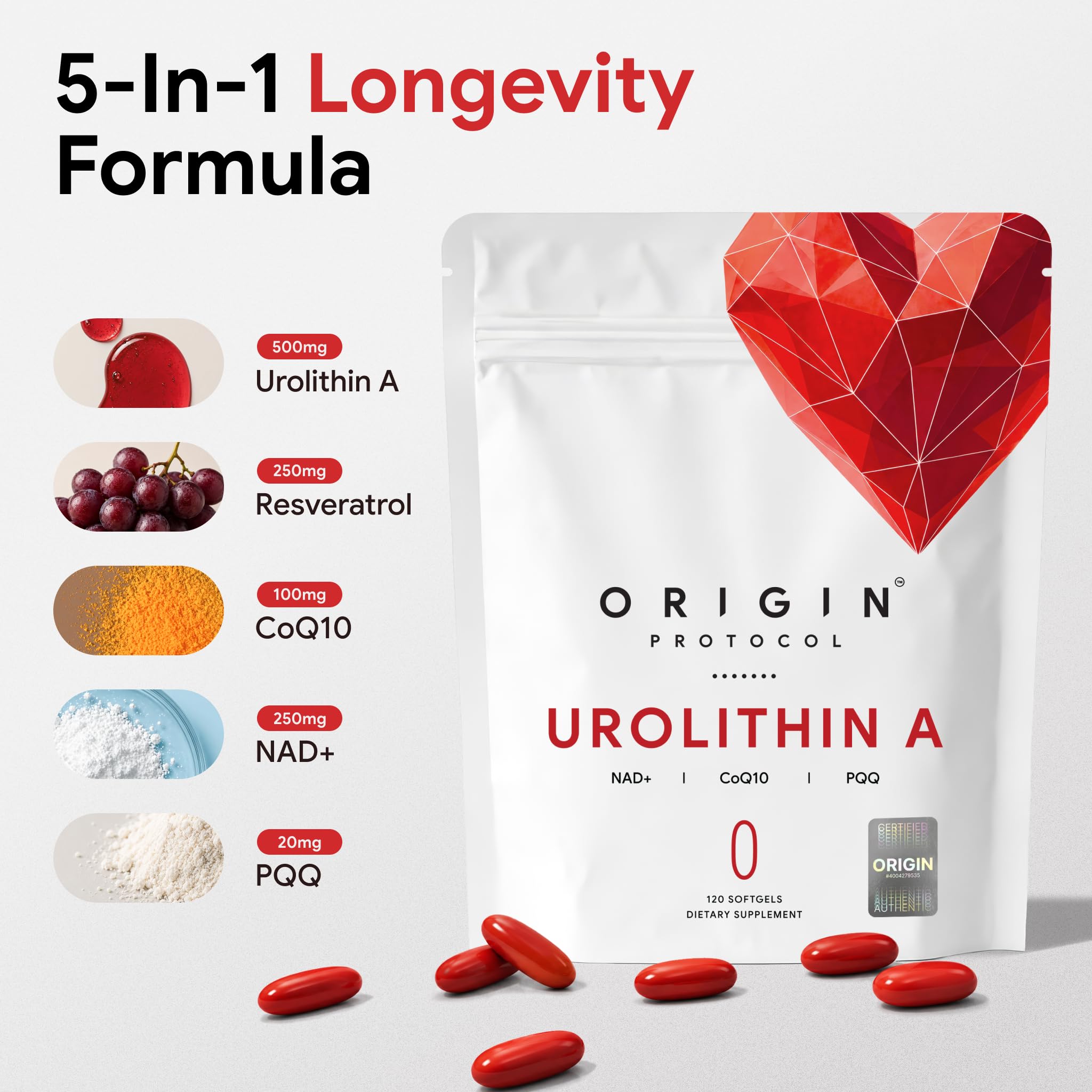 Urolithin A Supplement with NAD+, Resveratrol, CoQ10 & PQQ - Healthy Aging, Cellular Energy & Mitochondrial Health Support - 120 Softgels - 2 Month Supply — Amazon image 3