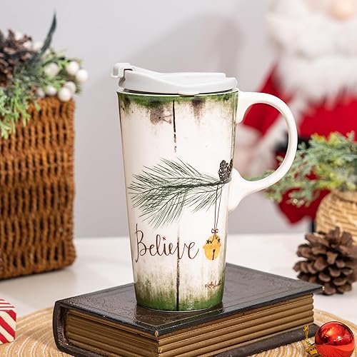 Miniatura 7 de Topadorn Taza de cerámica de Navidad taza de viaje de cerámica taza de café de agua de porcelana 17 onzas con caja de regalo y tapa Tritan para