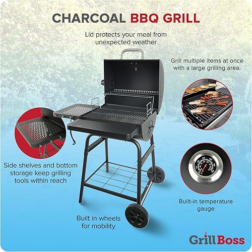 Miniatura 3 de Grill Boss - Parrilla de barril de carbón de 23 pulgadas con rejilla ajustable, gran área de cocción, color negro
