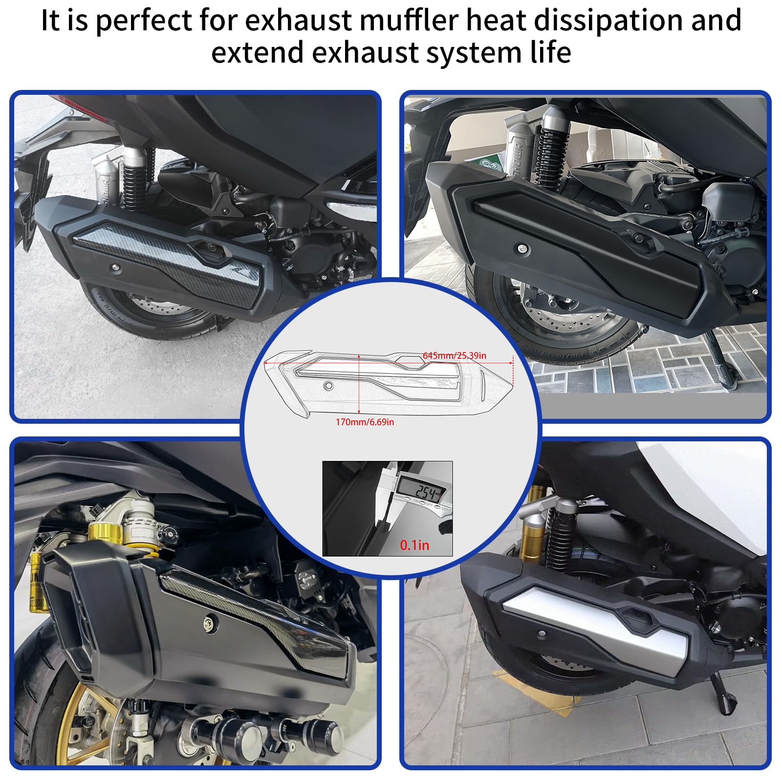 WOOGA Motorrad Auspuff Rohr Hitzeschild Abdeckung Schutz passend für HO&N&DA Forza 350 /NSS 350 Forza350 /NSS350 Zubehör 2021-2025 (Glänzend schwarz)