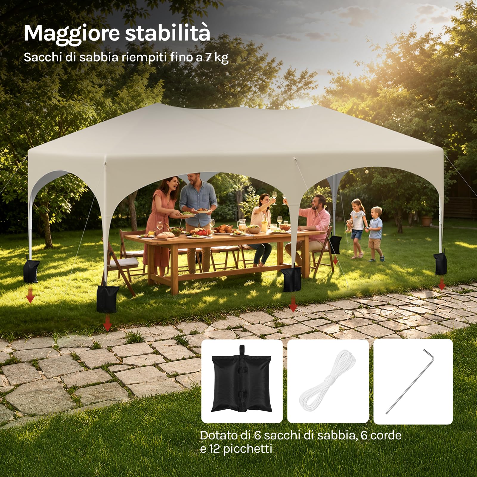 WOLTU Gazebo pieghevole Giardin 3x6m Pop Up da 3x6m con Pannelli Laterali Beige