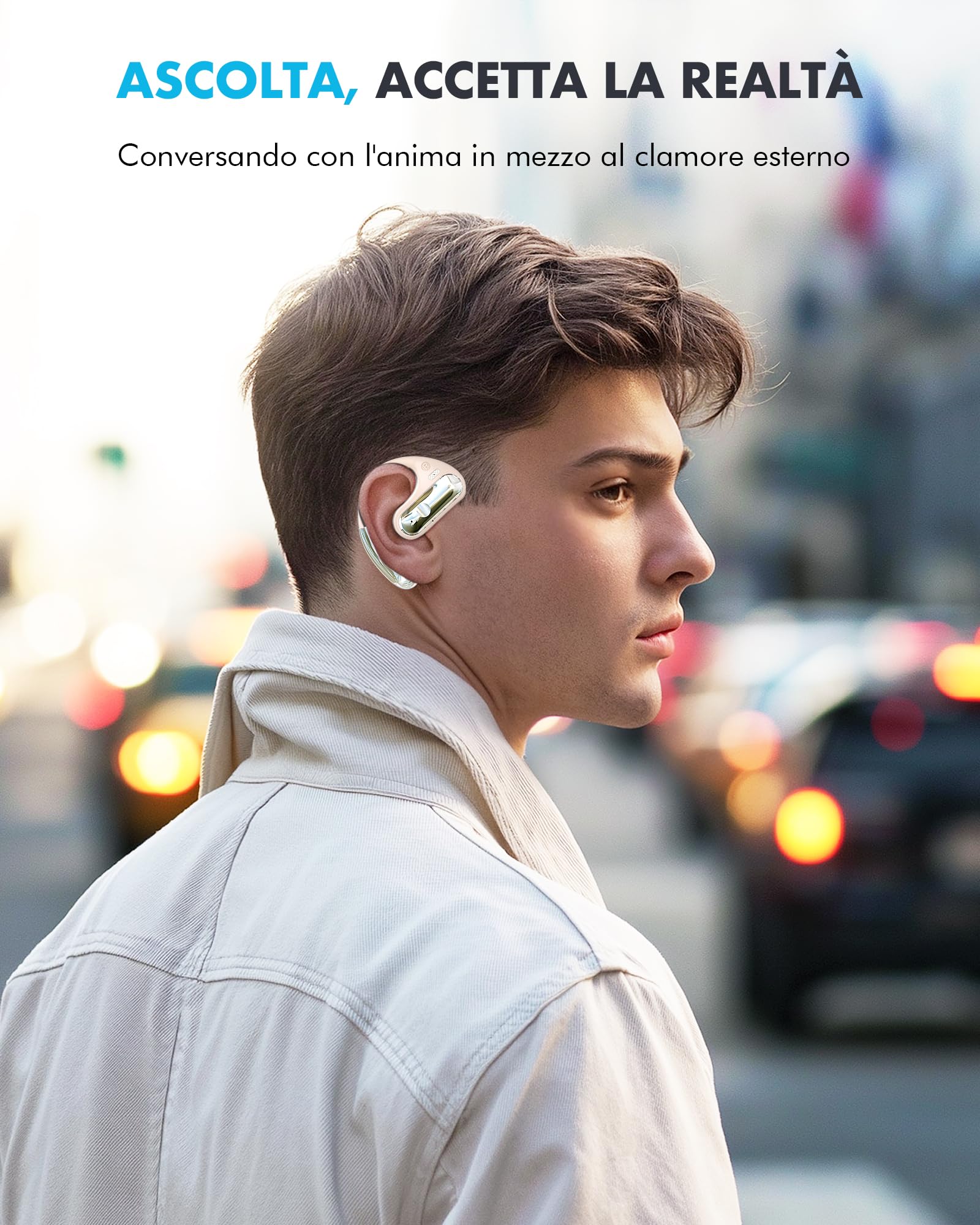EUQQ Cuffie Conduzione Ossea Cachi - Auricolari Bluetooth Sport con Tecnologia Bluetooth 5.4, Design Aperto Ore, 50 Ore di Riproduzione, Perfetto per Sport, Corri e Attività All'Aria Aperta
