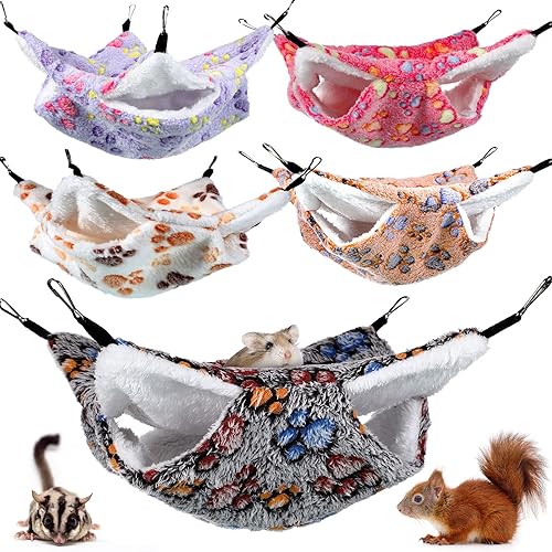 Photect 5 Pcs Hamacs pour Petits Animaux Suspendus Hamac pour Furet Double Couche Hamac pour Hamster en Peluche Douce Lit de Furet Superposé Accessoire de Cage pour Rat Animal de Conpagnie