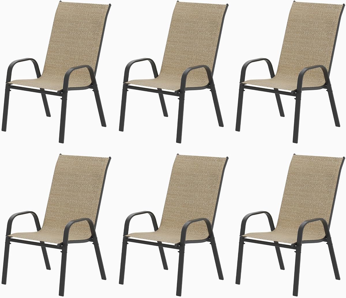Juego de 6 sillas de patio, sillas de comedor apilables para exteriores para todo tipo de clima, muebles de exterior transpirables para patio trasero, terraza, jardín, césped, marrón