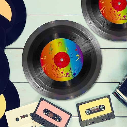 Miniatura 5 de ZOIIWA 48 platos de papel para discos de 7 pulgadas, decoración de fiesta temática de discos de vinilo, platos desechables para fiestas retro de los