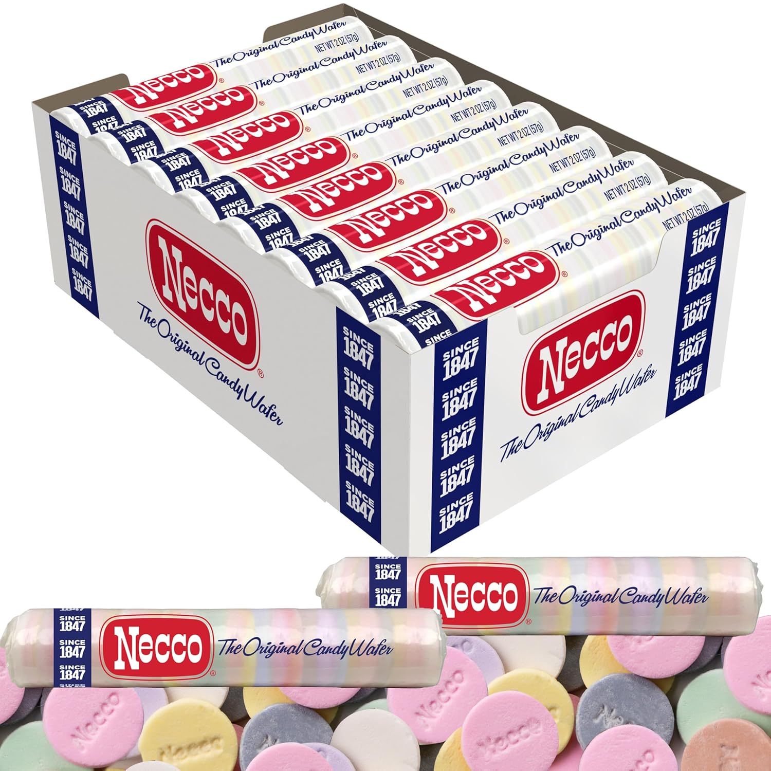 Necco Wafers Candy, 24 Pack (2 Ounce Rolls Each), The Original Candy Wafer