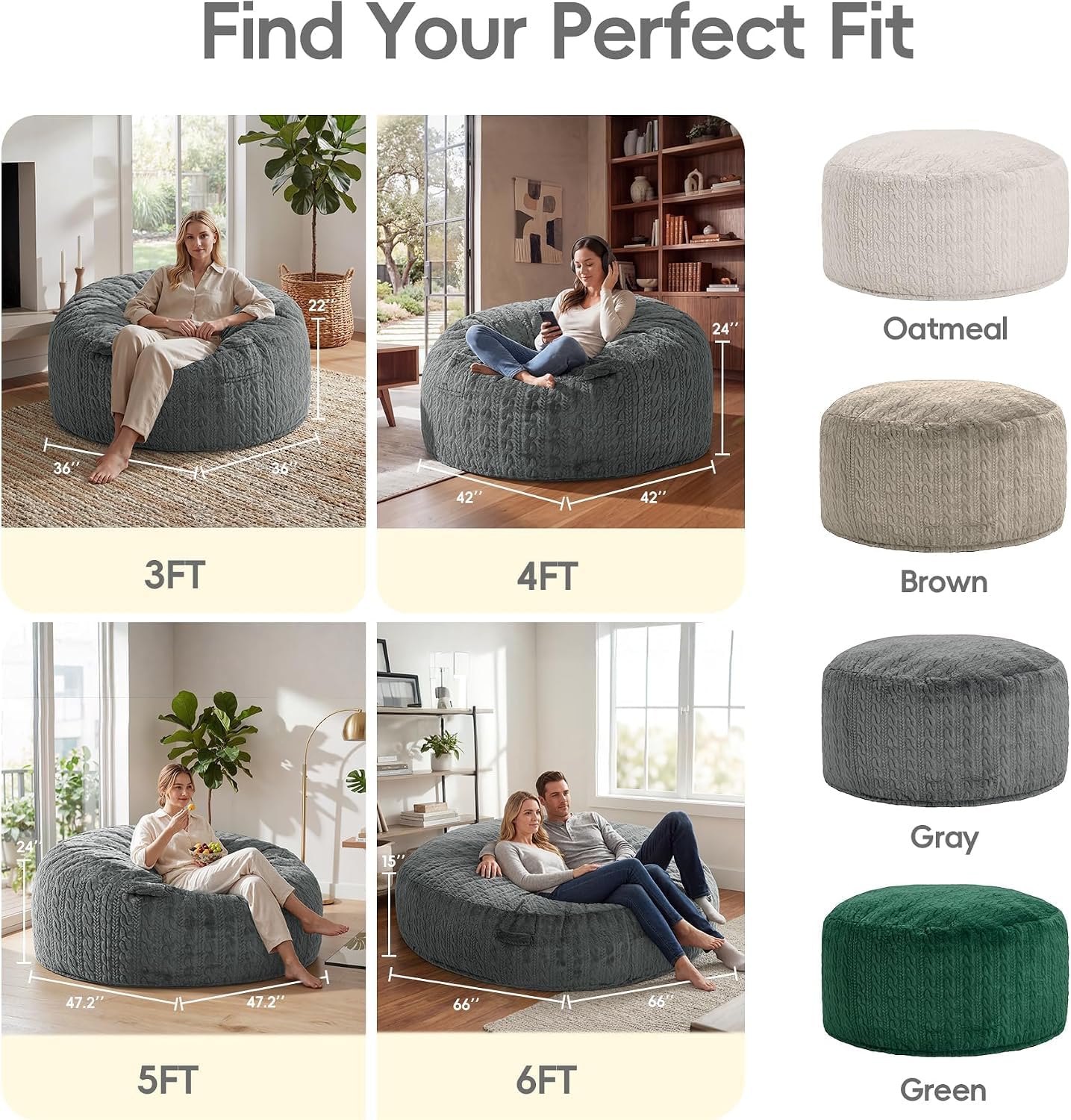 Adults Bean Bag Chair 5FT Giant BeanBag Chair Large Oversized Memory Foam