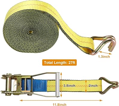 TLGREEN 2 x27' Ratchet Straps Heavy Duty Tie Down 4Pcks Double J Hook +4Packs Flat Hook