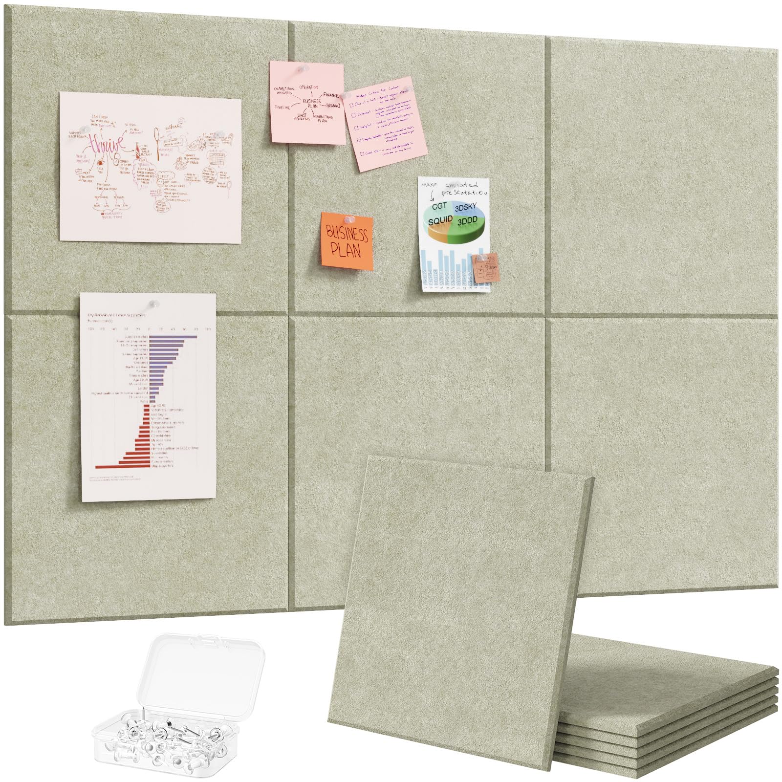 Lifewit 36"x 24" Felt Bulletin Board with Self-Adhesive, 6 Pack Cork Board Alternative for Walls, Large Pin Board Vision Board Message Board with 30 Pushpins for Office Decor, Room Decor, Sage — image 1