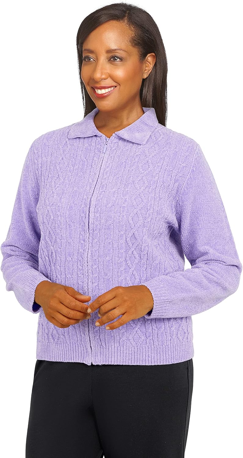 Alfred Dunner Womens Petite Zip Front Chenille Cardigan, Blush, PXL at  Amazon Women's Clothing store