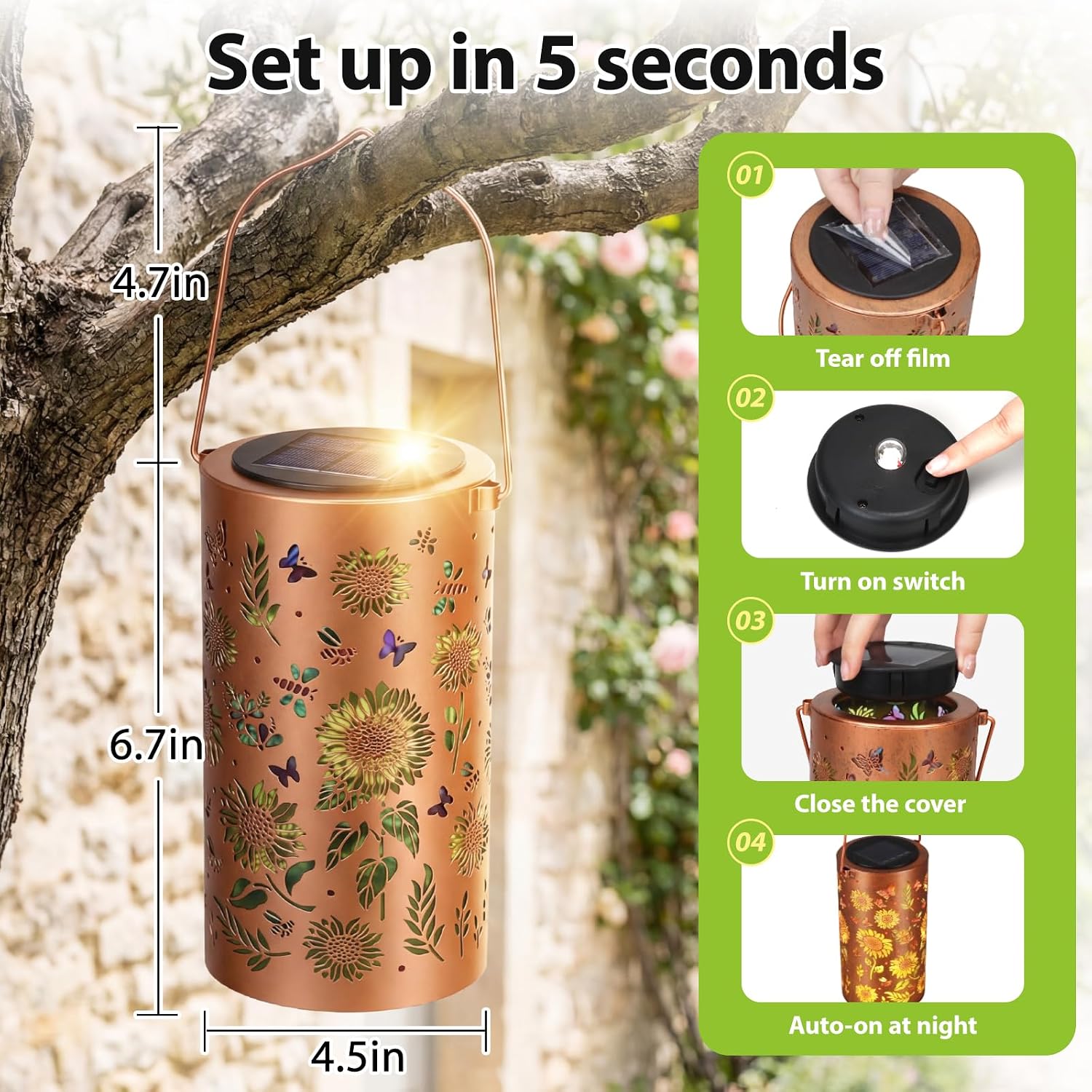 4 Pack Sunflower Solar Lanterns Outdoor Waterproof , Garden Backyard Patio Decor Gifts for Women Mom Sister Her, Grandma Hanging Solar Lights Metal Decoration Outside for Yard, Patio, Backyard, Porch