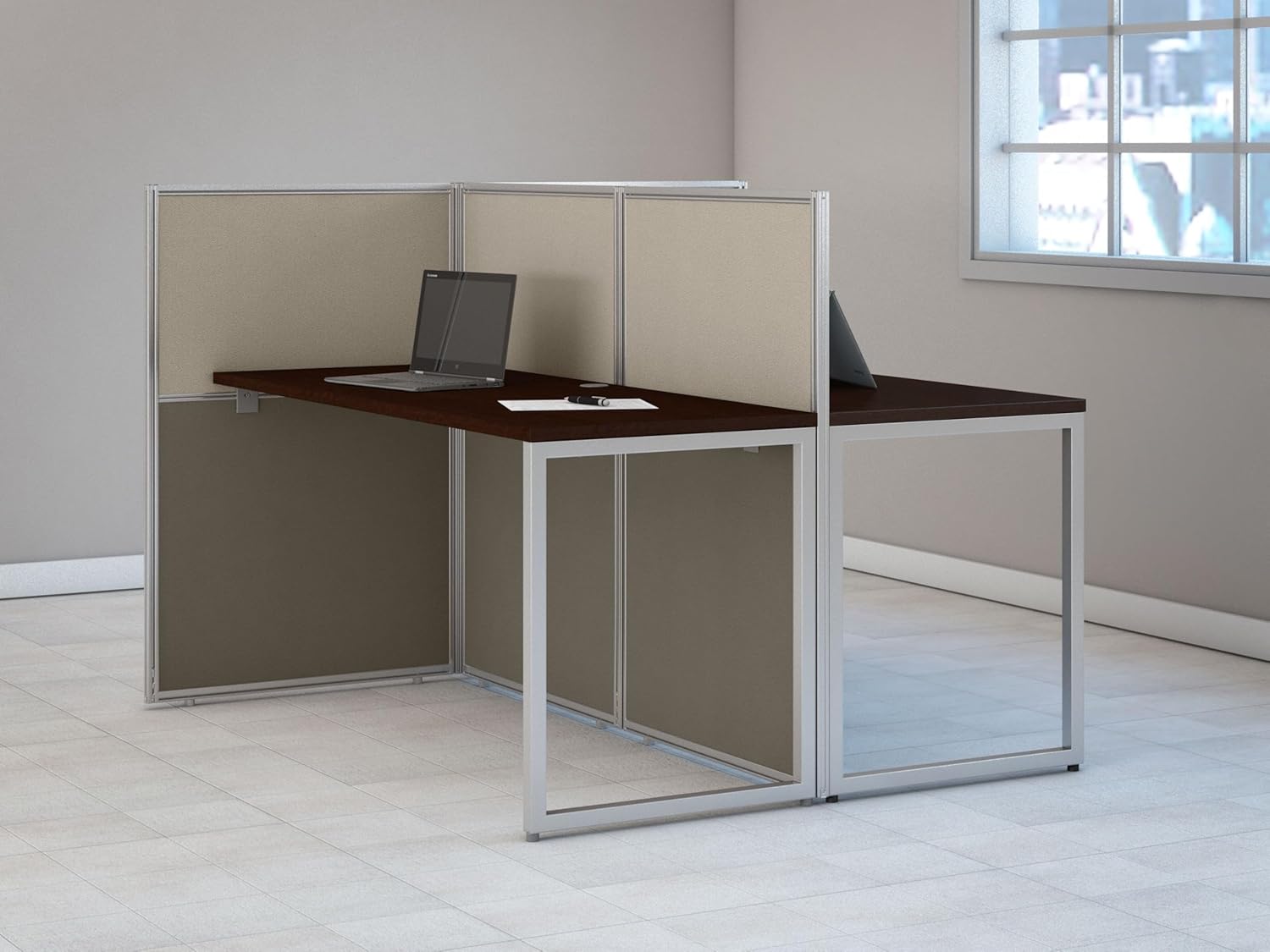 Bush Business Furniture Cubicle Desk with Privacy Panels | Easy Office Collection Two Person Table Workstation | 60Dx60Wx45H