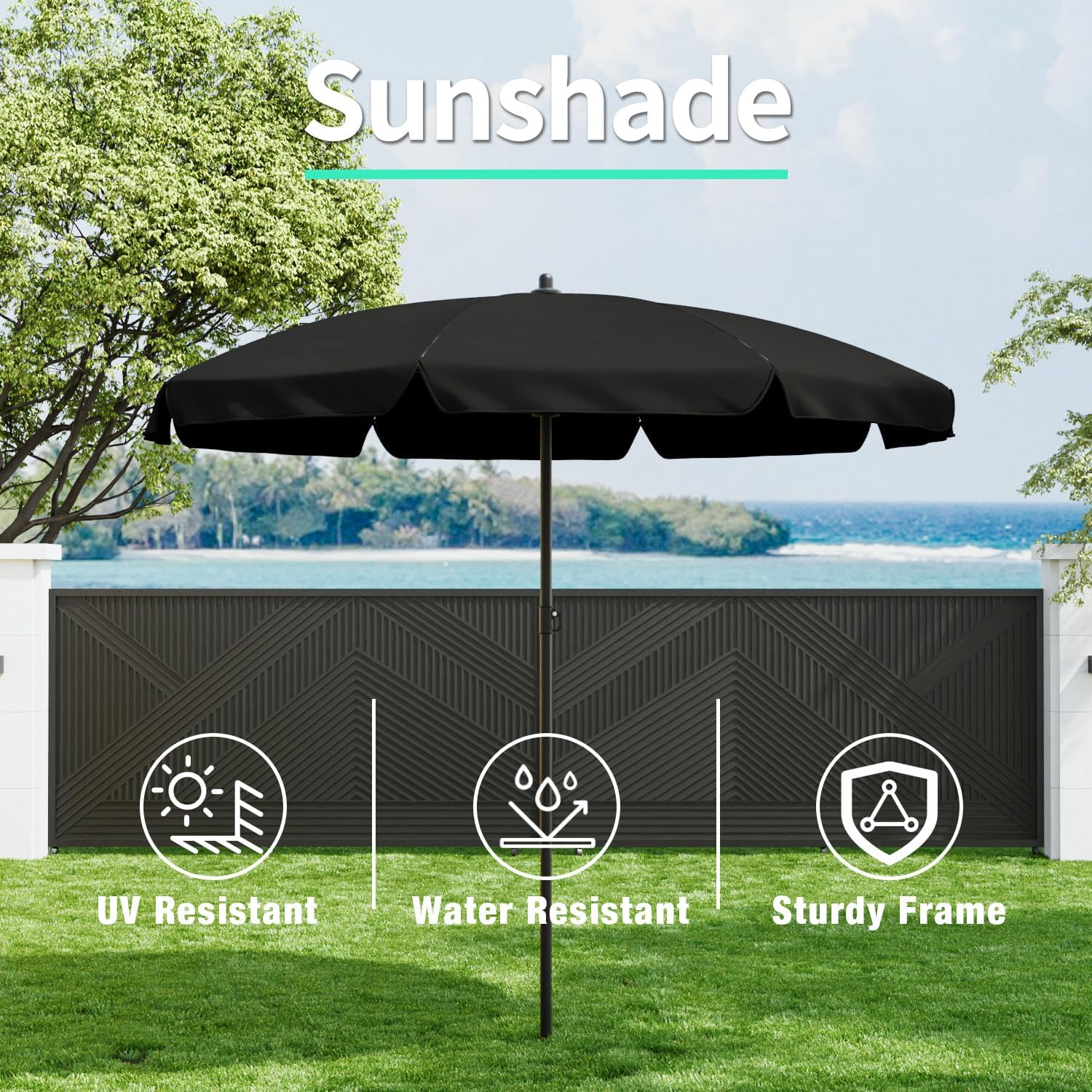TAVATA Patio Dining Set with Umbrella, Patio Table and Chairs Set with Round Glass Table, 4 Folding Chairs, 6 Piece Outdoor Furniture Sets for Garden, Lawn, Backyard, Deck (Black)