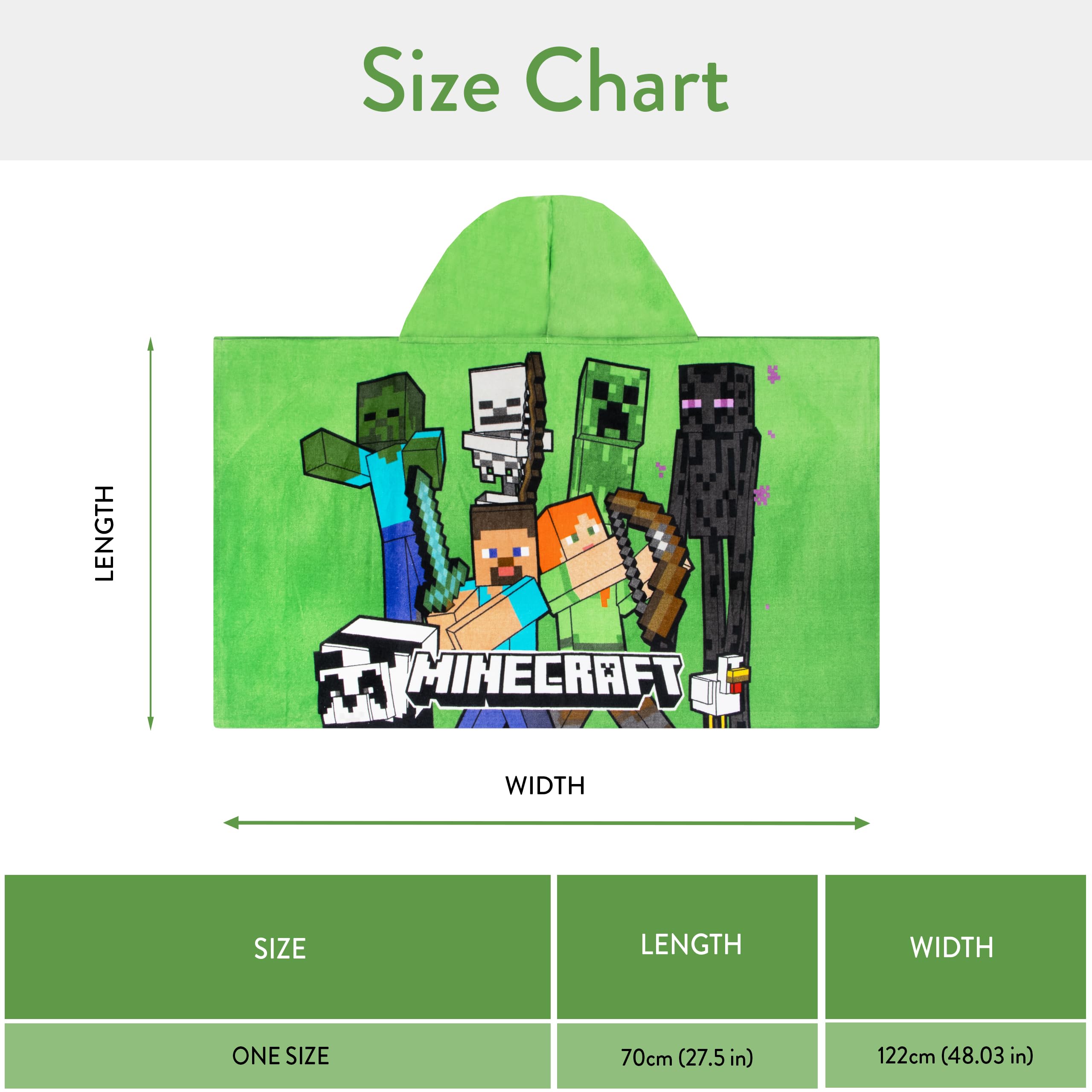 Minecraft Asciugamano Bambini Mare, Accappatoio Poncho con Cappuccio Creeper, Telo Mare Cotone bambini per piscina o spiaggia, taglia unica