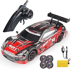 Carro de Drift com Controle Remoto, Carro de Corrida RC 1/14, Carro RC de Drift de Alta Velocidade 2.4G, Acelerador Proporcional 30KM/H com Pneus de Drift Substituíveis Vermelho