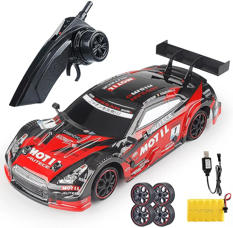 Carro de Drift com Controle Remoto, Carro de Corrida RC 1/14, Carro RC de Drift de Alta Velocidade 2.4G, Acelerador Proporcional 30KM/H com Pneus de Drift Substituíveis Vermelho