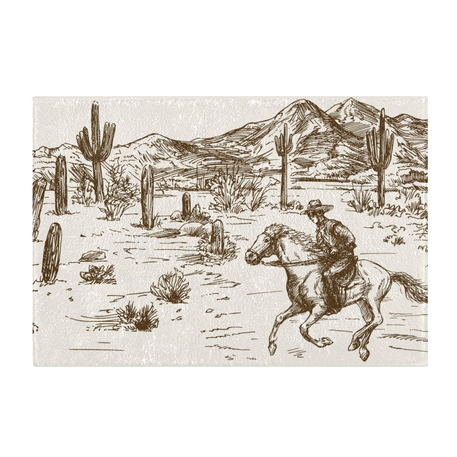 YETTASBIN Western Cowboy Rectangle Bath Rug Mat, Non-Slip Quick Dry Shower Rug, Extra Soft Plush High Absorbent Contour Toilet Carpet for Bathroom