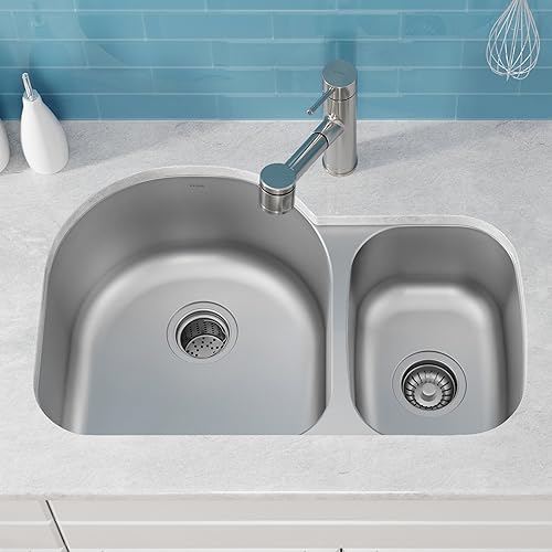 Vista 17 de Kraus, KBU24, fregadero de cocina con doble cavidad 60/40, de acero inoxidable, bajo cubierta de 32 pulgadas, de calibre 16, KBU24