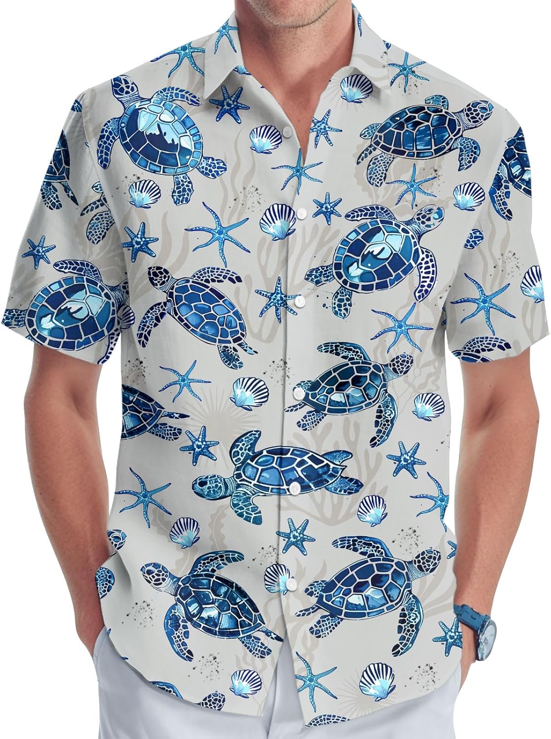 Summer Beach Casual Hawaiian Shirt, Ocean Animal Short Sleeve Button Shirt, Tropical Summer Gifts, Birthday Gifts