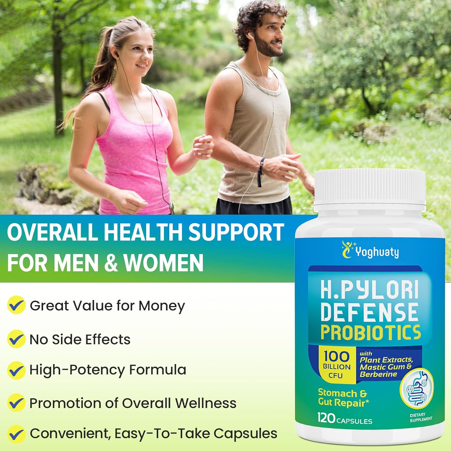 H. Pylori Defense Probiotics 100 Billion CFU - Lactobacillus Reuteri, Mastic Gum, Berberine, Zinc Carnosine, Green Tea, for Digestive & Gut Health, Stomach Comfort, Vegan, 120 Capsules - Image 9