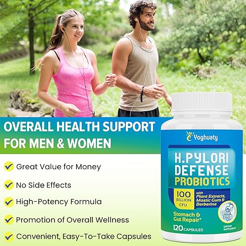 Miniatura 8 de H. Pylori Defense Probióticos 100 mil millones de UFC, Lactobacillus Reuteri, goma mastica, berberina, carnosina de zinc, té verde, para gastritis,