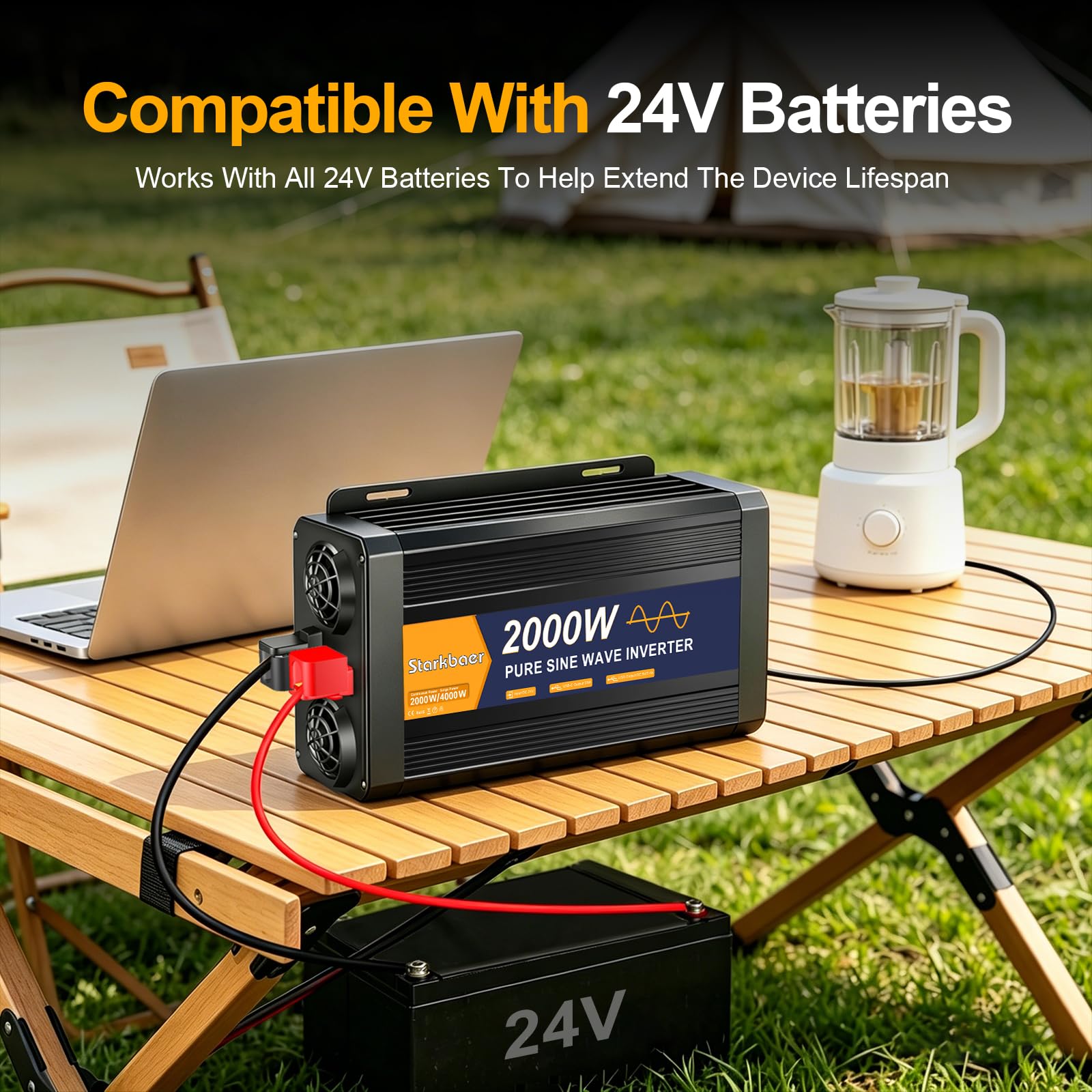 2000W/4000W Wechselrichter 24v auf 230v Reiner Sinus Spannungswandler mit LCD-Bildschirm, Fernbedienung,AC Steckdosen,USB-C Für Wohnmobil, Auto, Solar, Camping & Stromausfall (2000W24V)