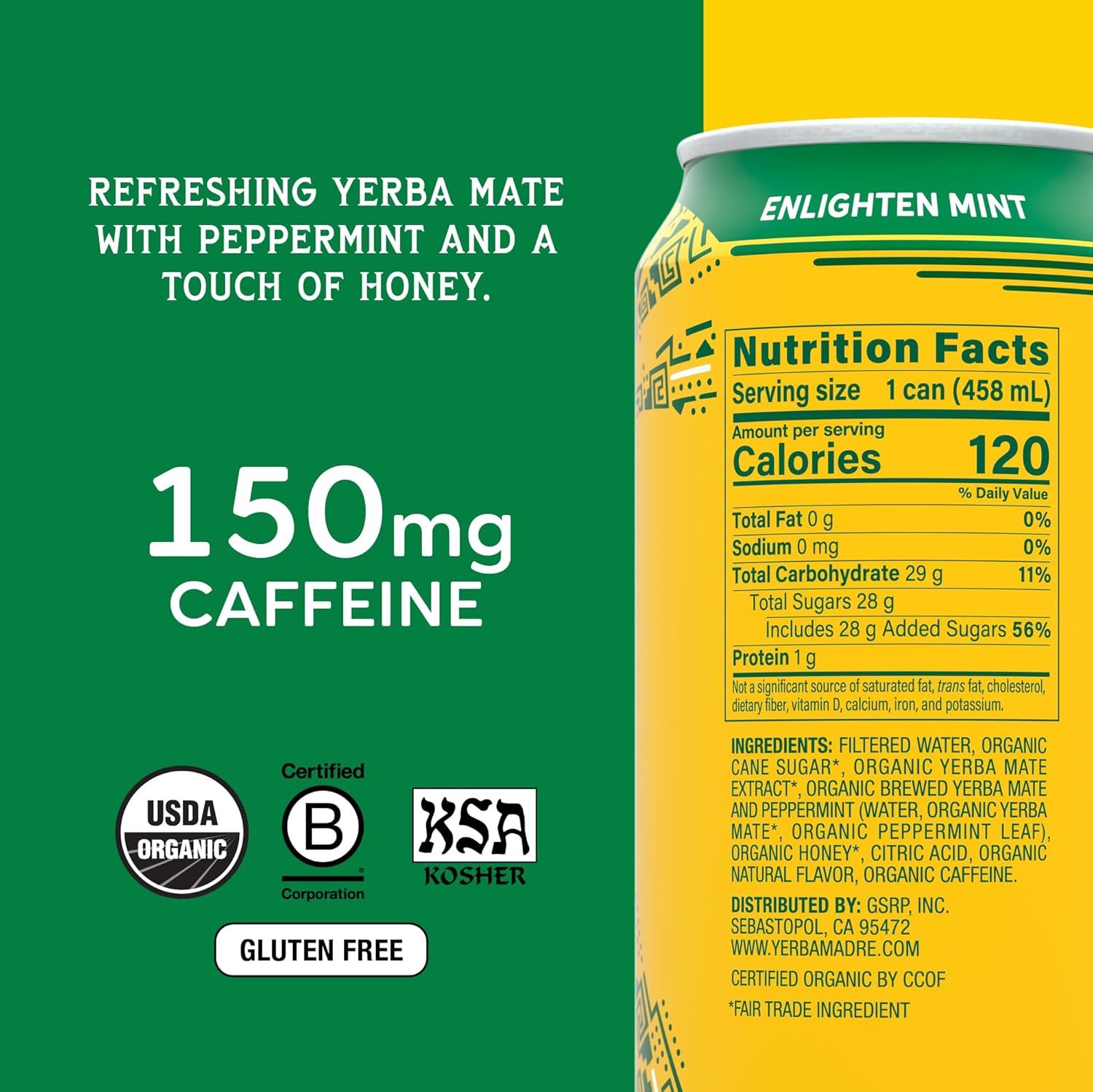Yerba Madre Organic Yerba Mate, Energy Drink Alternative, Full-Sugar Variety Pack, 150mg Plant Based Caffeine, Smooth Energy & Focus, No Jitters or Crash, 15.5oz Cans (Pack of 12)