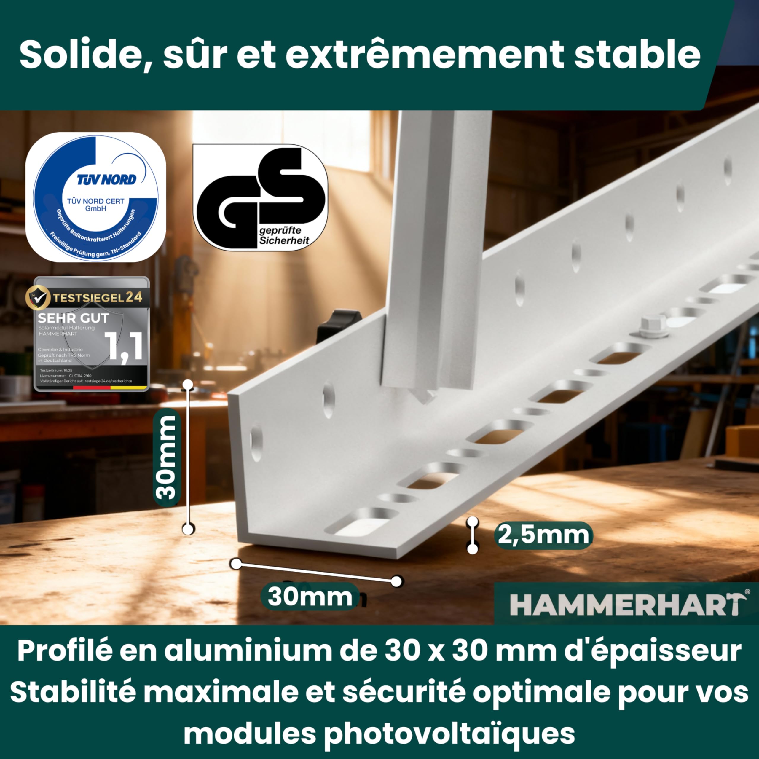 Lot de 4 supports de centrale de balcon - Support pour centrale électrique de balcon jusqu'à 114,5 cm - Réglable de 0 à 90 ° - Support de panneau solaire robuste certifié TÜV